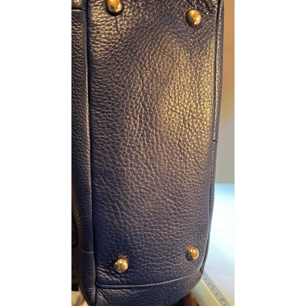 Navy & Cream Leather Satchel – Classic Buckle Detail Shoulder Tassel Bag GUC